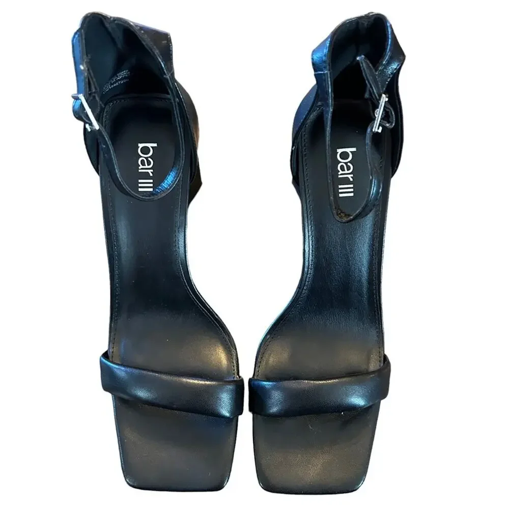 Bar III Appel Square Toe Angular Heels Black Ankle Straps NEW Size 10